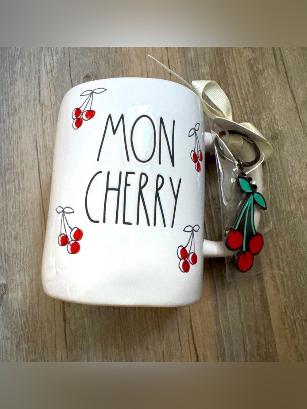Rae Dunn cherry themed coffee mug